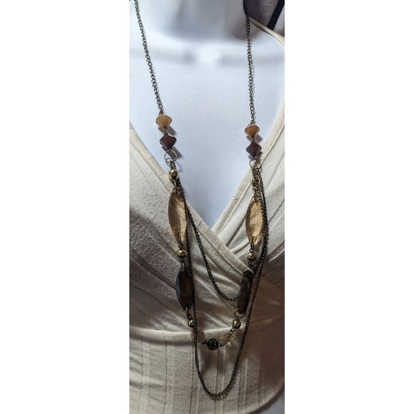 Retro Earth Tone Multilayer Gemmed Chain Necklace - Picture 1 of 12